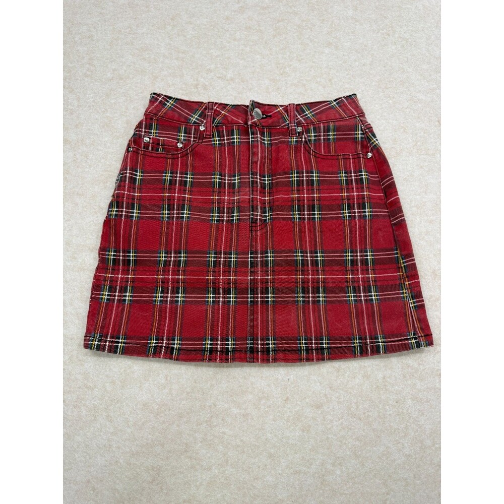 Forever 21 Plaid Mini Skirt Women's Small Red Tartan Grunge Punk Preppy Stretch
